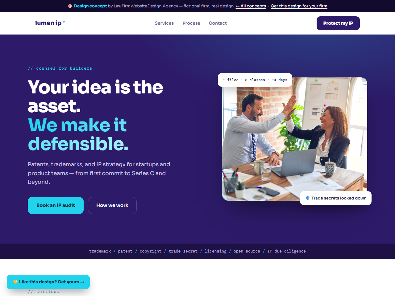 IP & Technology law firm website design example, LUMEN IP
