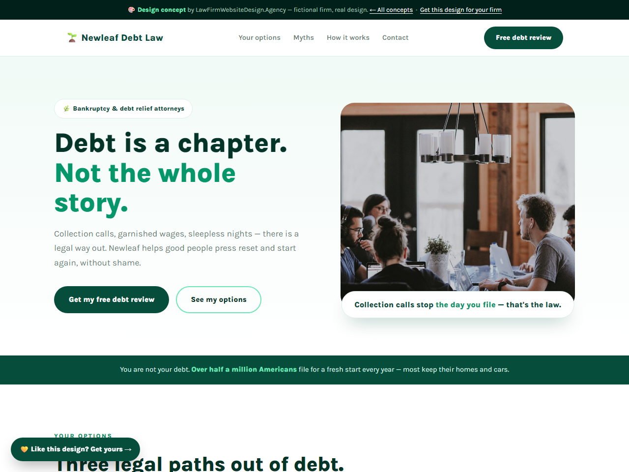 Bankruptcy law firm website design example, NEWLEAF DEBT LAW