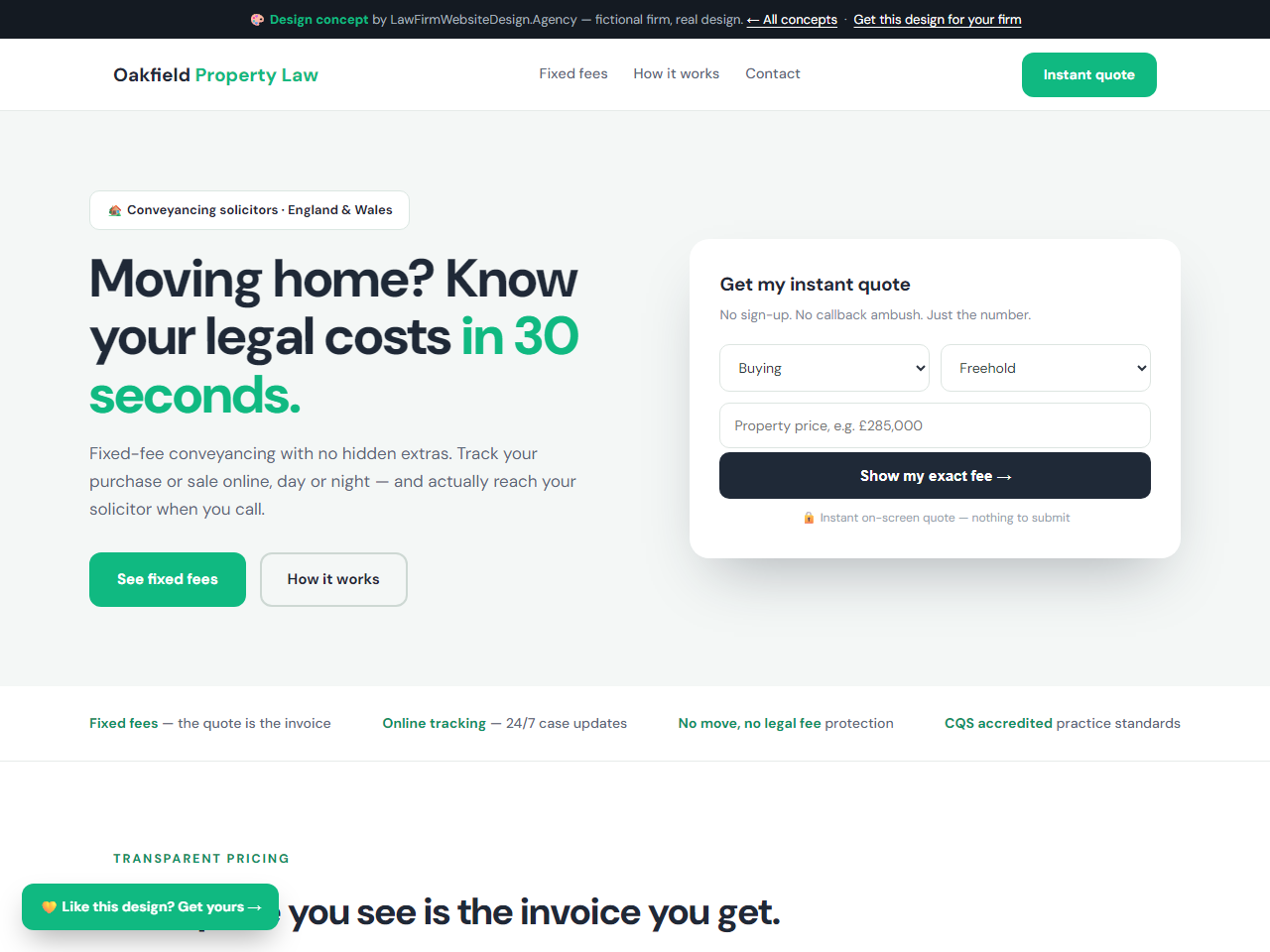 Conveyancing law firm website design example, OAKFIELD PROPERTY