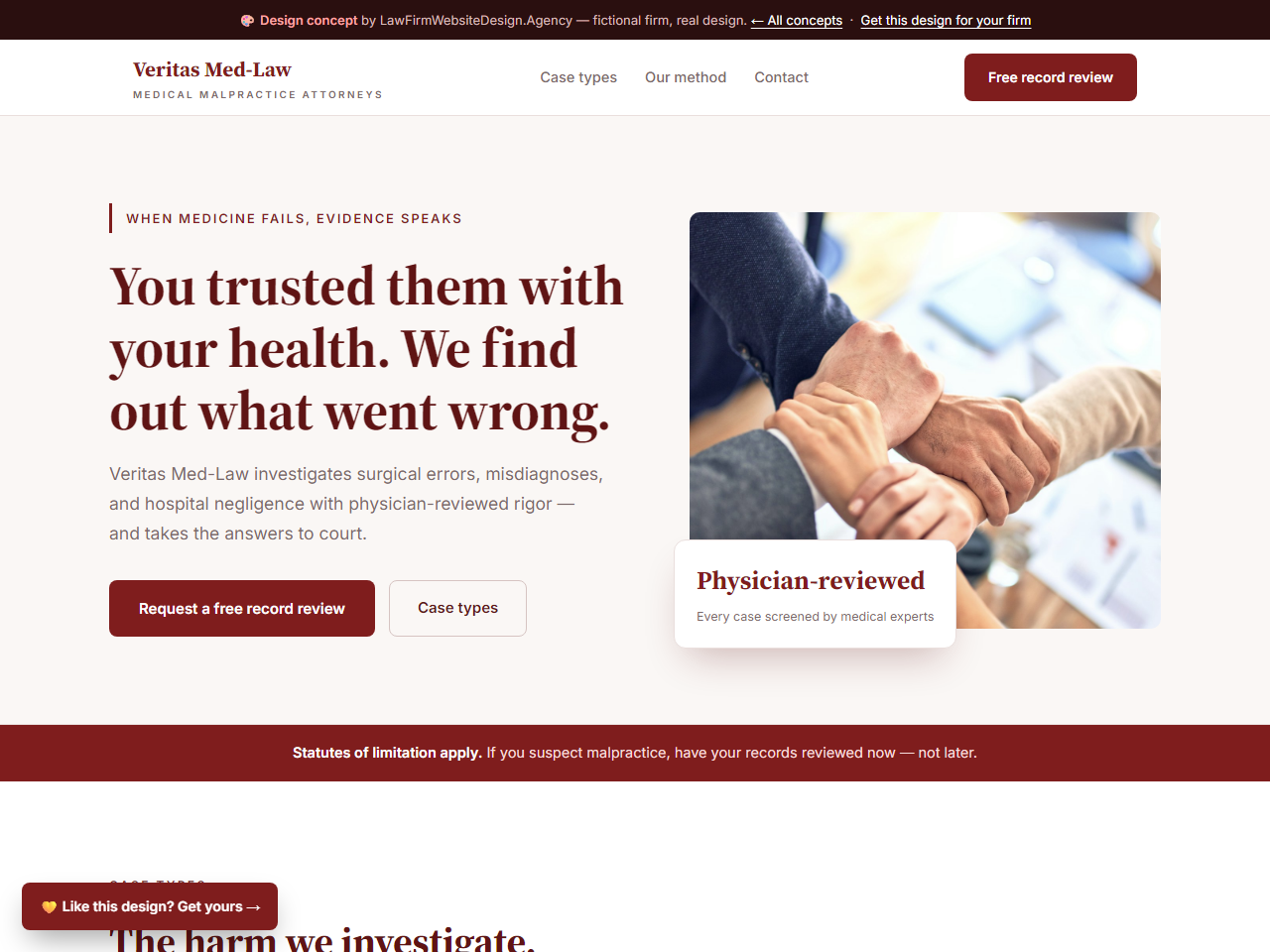 Med Malpractice law firm website design example, VERITAS MED-LAW